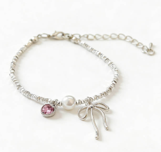 Handmade Silver Bow Pearl Manifestation Bracelet