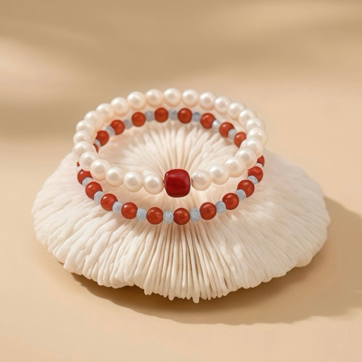 Love & Confidence Manifestation Bracelet Set – Natural Pearl & Red Crystal Duo