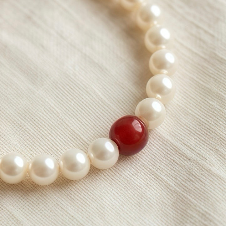 Love & Confidence Manifestation Bracelet Set – Natural Pearl & Red Crystal Duo
